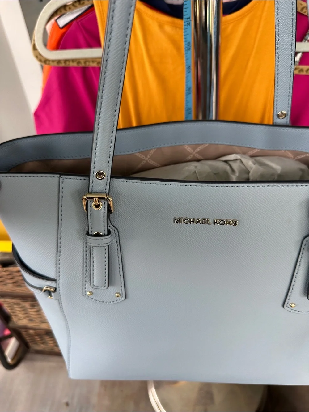 Michael Kors Pale Blue Saffiano Leather Tote with Gold Hardware NWT